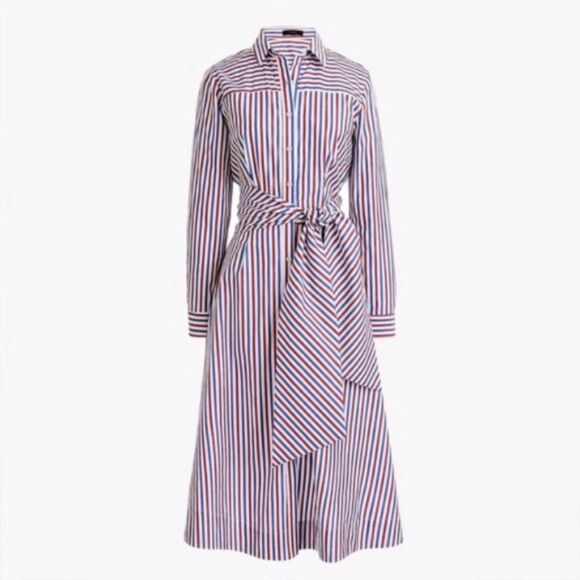 Multicolor Striped J. Crew Button Down Tie-Waist Belted Midi Shirtdress (NWT) - Picture 3 of 4